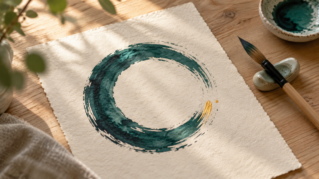 Círculo ensō abierto pintado a mano: convivir con la ausencia